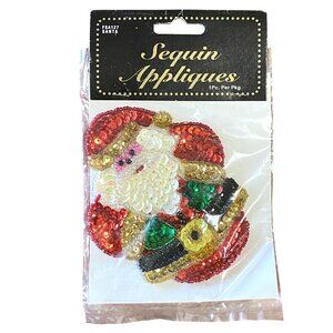 Santa Claus Sequin Appliques 1 Piece Christmas Holiday DIY Clothing Crafting Vtg